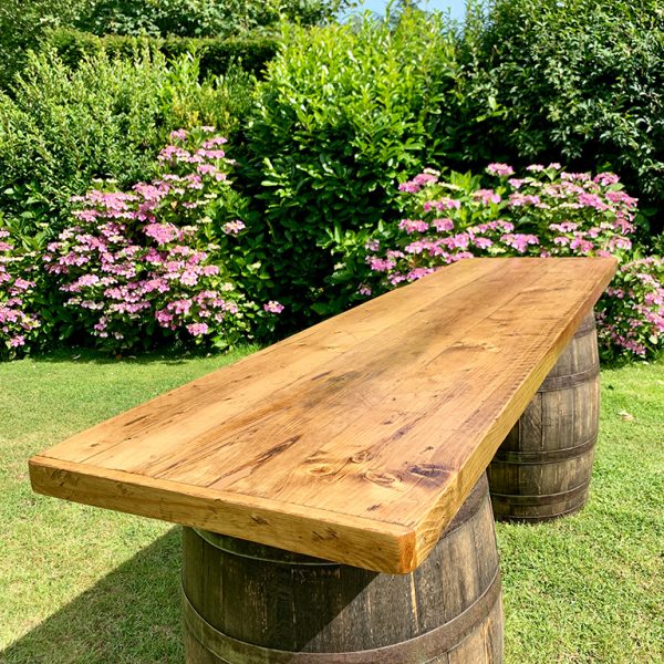 Handmade chunky wooden barrel bar top