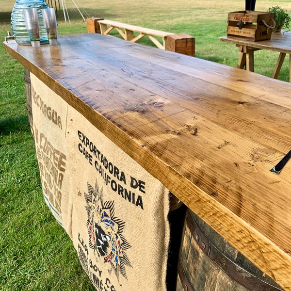 Handmade chunky wooden barrel bar top