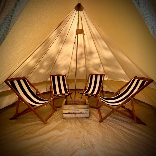 Deck Chairs for Hire - Navy striped deck chairs for hire.