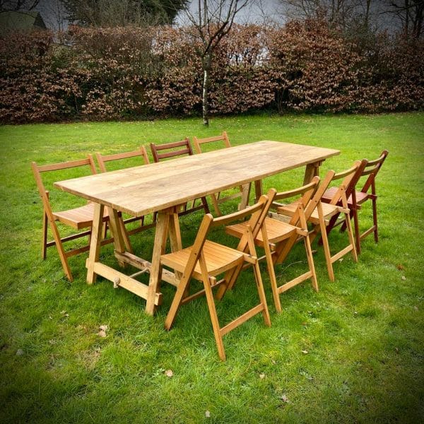Vintage Folding Chairs and Trestle Tables for event hire